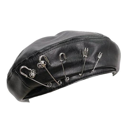 Black As Night Faux Leather Beret