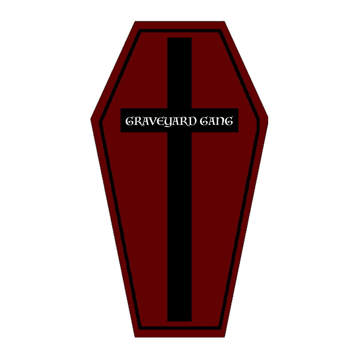 Coffin sticker that has the quote "graveyard gang" on